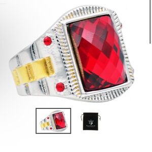 Mens Genuine Red
Swarovski Crystal And Gold Stainless Steel Ring With Red Cubic